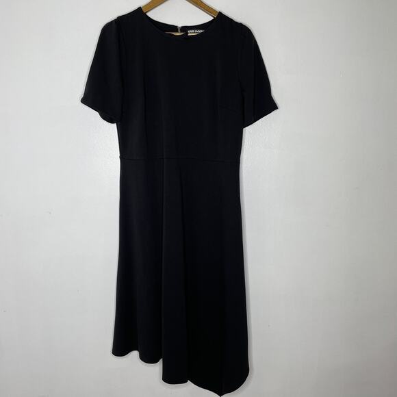 Karl Lagerfeld Paris Dress Womens 12 Midi Asymmetrical Hem Classic Short Sleeve - Picture 1 of 7